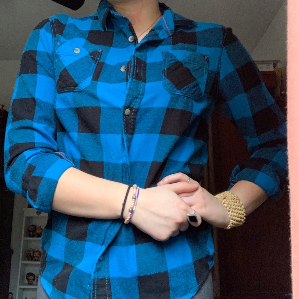 Flannel Top- Blue and Black